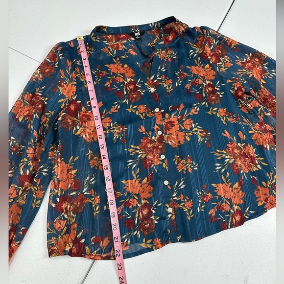 NWT Frye Floral Sheer Lurex Long Sleeve Split V-Neck Blouse - Picture 5 of 10